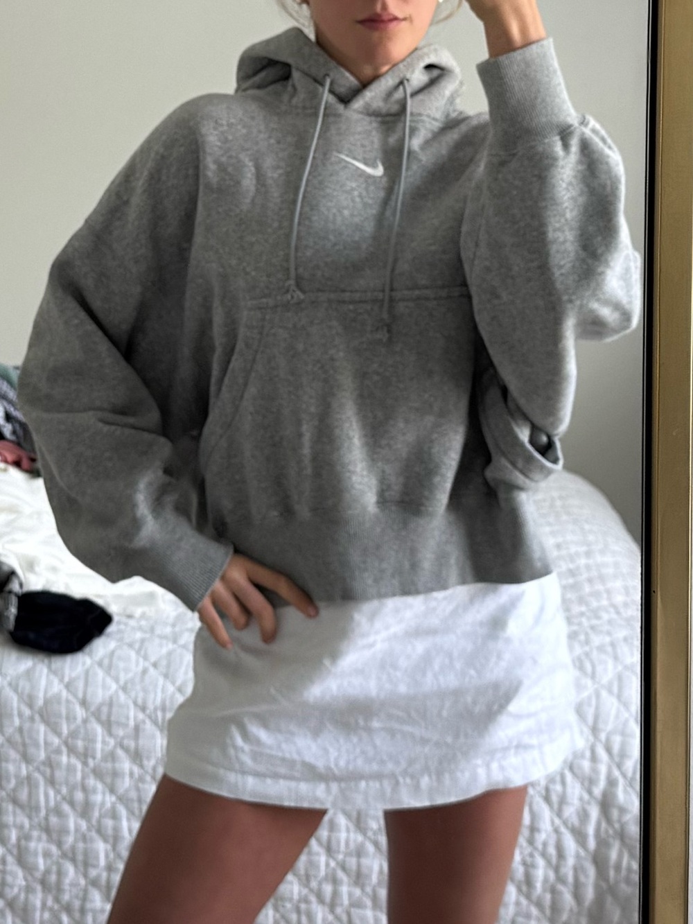 Nike Gray Cropped Hoodie with Small Swoosh